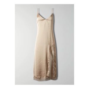 Aritzia/Wilfred champagne satin slip dress with lace